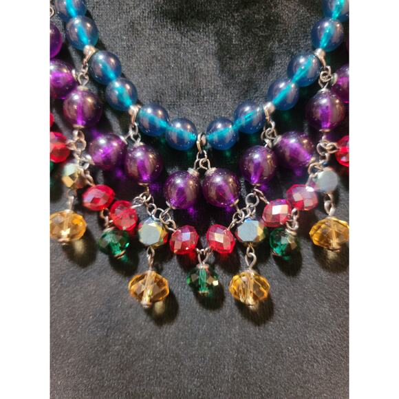 Women's Multicolor Beaded Statement Necklace With Lobster Clasp Fashion Jewelry - Picture 3 of 6